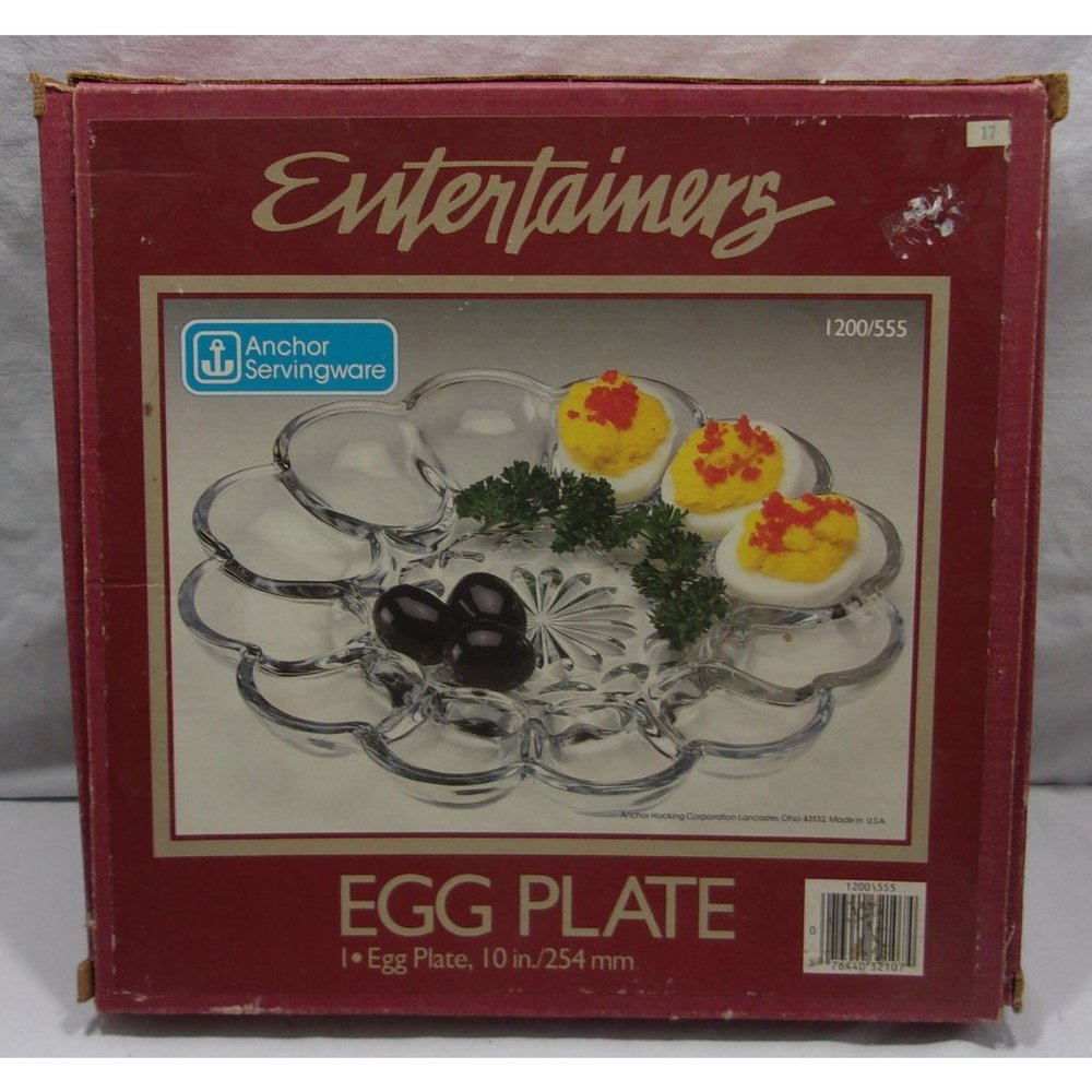 Anchor Hocking "Entertainers" Deviled Egg Plate w/ Original Box 10" Easter